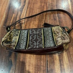 FOSSIL tapestry carpet boho handbag shoulder bag purse Leather strap Y2K 90s VTG